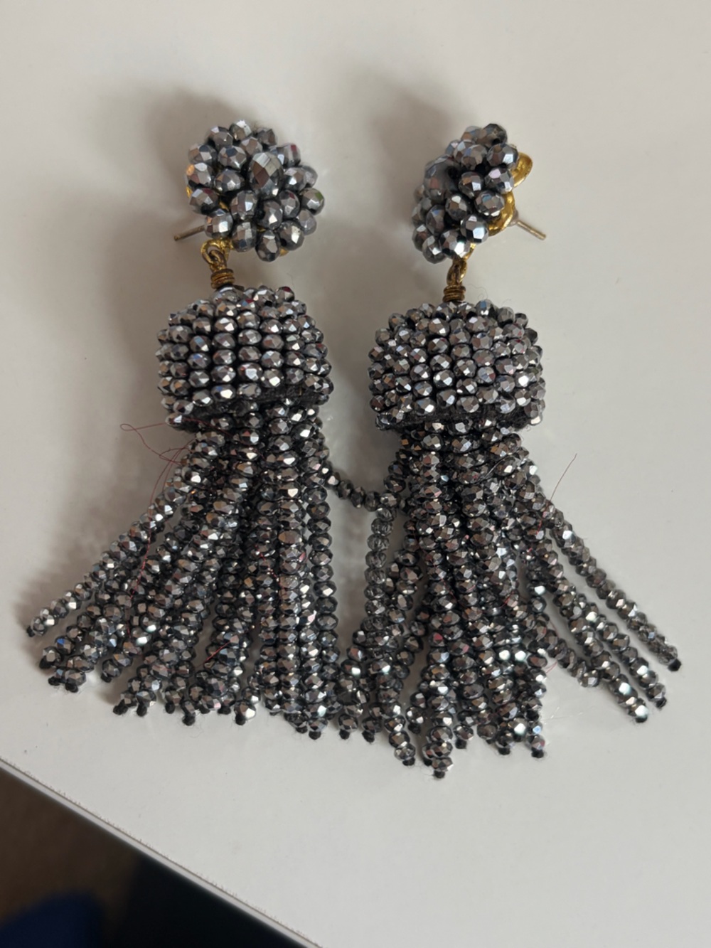 Silver Beaded Tassel Drop Earrings